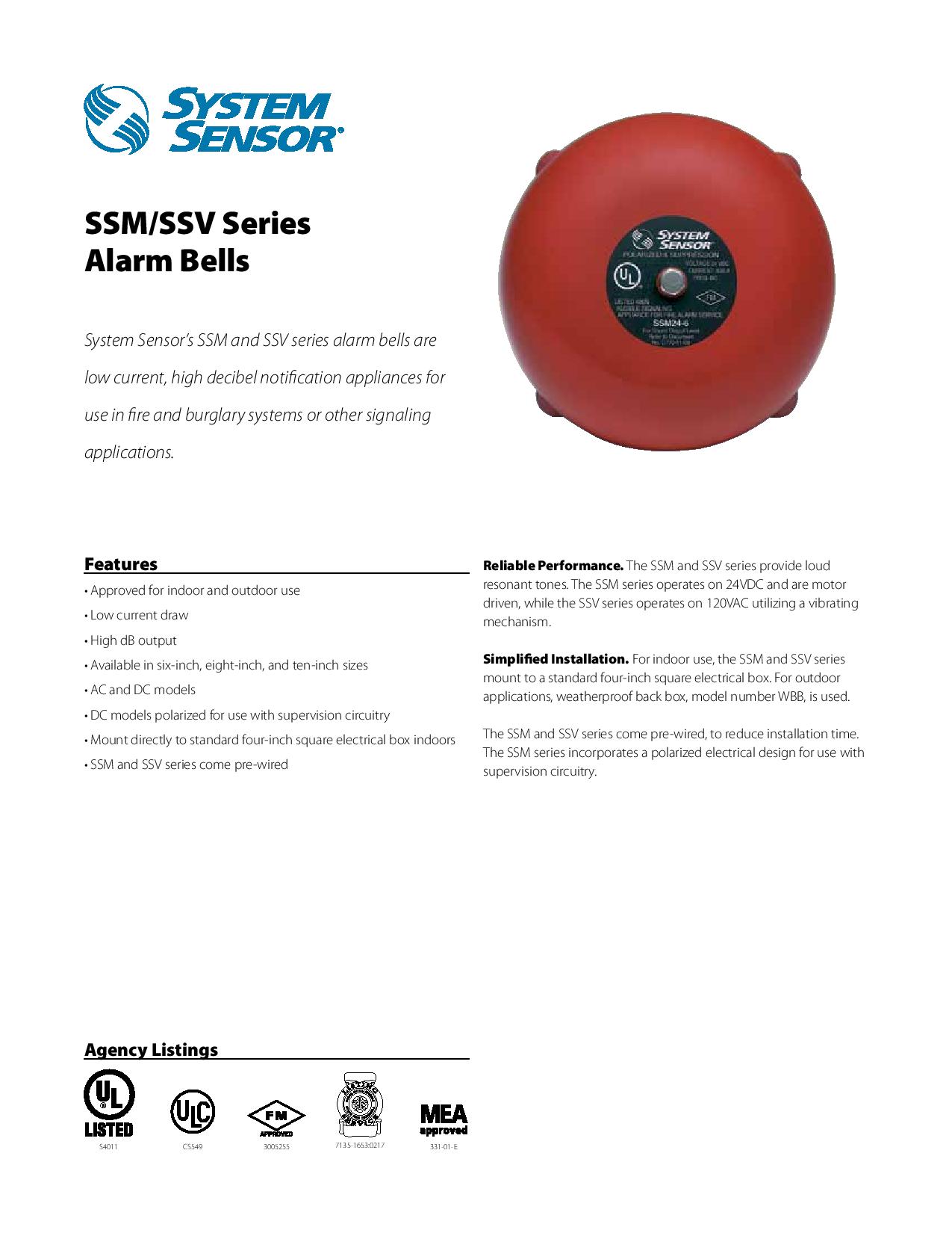 SYSTEM SENSOR Alarm Bells  รุ่น SSM24-6